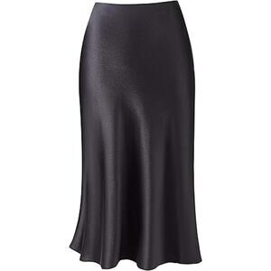 Keasmto Black Skirt for Women Midi Length High Waist Silk Satin Elasticized